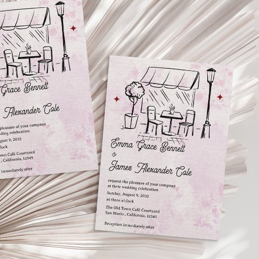 Invitation Elegant Courtyard Bistro Theme Romantic Wedding