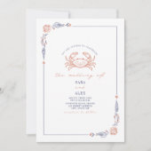 Invitation Elégant crabe de mariage rustique rouge et bleu pl (Devant)