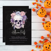 Invitation Elégant crâne et Floral Gothic Halloween Party