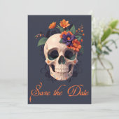 Invitation Élégant crâne floral gothique 3D Enregistrer la da (Debout devant)