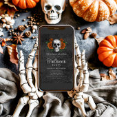 Invitation Élégant crâne floral gothique noir Halloween