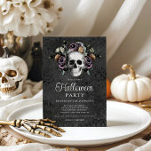 Invitation Elégant crâne floral gothique noir Halloween