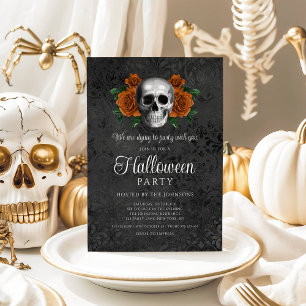 Invitation Élégant crâne floral gothique noir Halloween