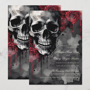 Invitation Elégant crâne gothique et Mariage Rose