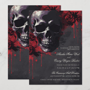 Invitation Elégant crâne gothique et Mariage Rose