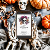 Invitation Elégant crâne gothique floral Halloween