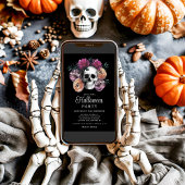 Invitation Elégant crâne gothique floral Halloween