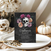 Invitation Elégant crâne gothique floral Halloween