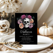 Invitation Elégant crâne gothique floral Halloween