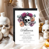 Invitation Elégant crâne gothique floral Halloween