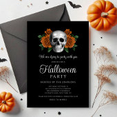Invitation Elégant crâne gothique noir floral Halloween