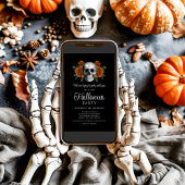 Invitation Elégant crâne gothique noir floral Halloween