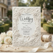 Invitation Elegant Cream Faux Sculpted Swans Wedding  