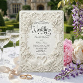 Invitation Elegant Cream Faux Sculpted Swans Wedding  
