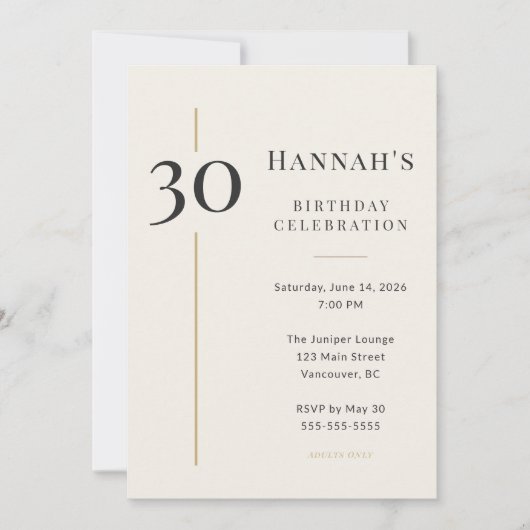 Invitation Elegant Cream & Gold 30th Birthday (Devant)