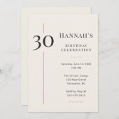 Invitation Elegant Cream & Gold 30th Birthday (Devant / Derrière)