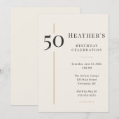 Invitation Elegant Cream & Gold 50th Birthday (Devant / Derrière)