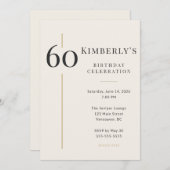 Invitation Elegant Cream & Gold 60th Birthday (Devant / Derrière)
