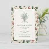 Invitation Elegant Cream Rustic Wildflower Sketch Wedding  (Debout devant)