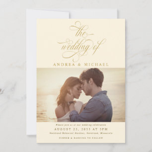 Invitation Elegant Crème Gold Calligraphie Mariage photo