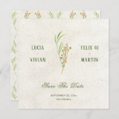 Invitation Élégant Crème Neutre Vert Rustique Enregistrer La (Devant / Derrière)