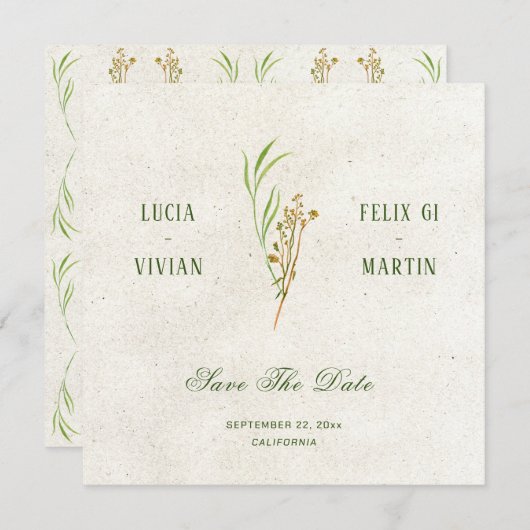Invitation Élégant Crème Neutre Vert Rustique Enregistrer La (Devant / Derrière)