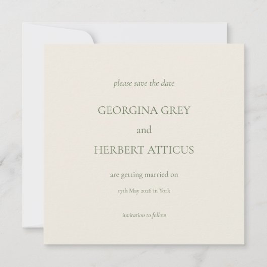 Invitation Elégant Crème Sage Clover Mariage Enregistrer la d (Dos)