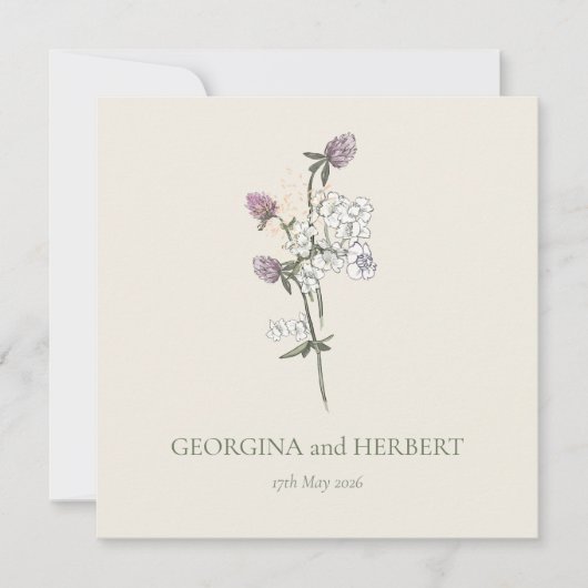 Invitation Elégant Crème Sage Clover Mariage Enregistrer la d (Devant)