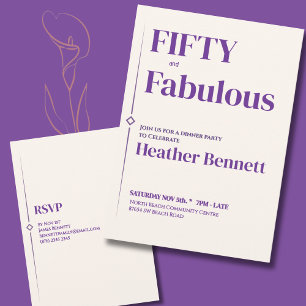 Invitation Elégant Crème Violet Cinquante Fantastique Anniver