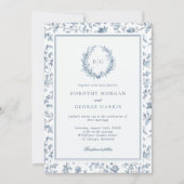 Invitation Elegant Crest Blue Chinoiserie Wedding (Devant)