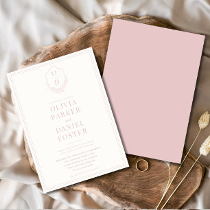Invitation Élégant Crest Blush rose minimaliste Mariage