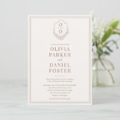 Invitation Elégant Crest Mocha Brown moderne Mariage (Debout devant)