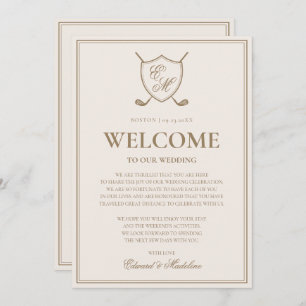 Invitation Élégant Crest Monogram Golf Mariage Note de bienve