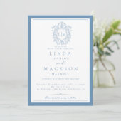 Invitation Elégant crête bleu Dusty Monogram Mariage Invitat (Debout devant)