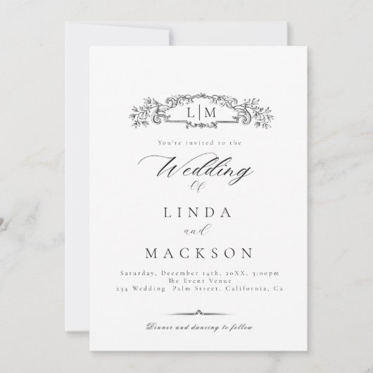 Invitation Élégant crête botanique monogramme Mariage Qr Code (Devant)