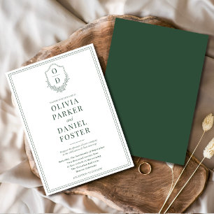 Invitation Élégant crête émeraude vert minimaliste Mariage