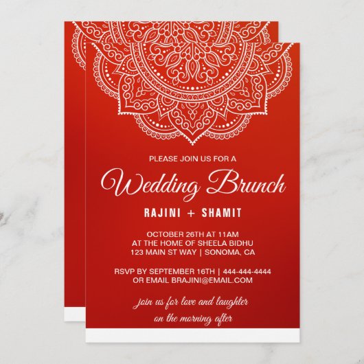 Invitation Élégant Crimson blanc Mariage Paisley Brunch (Devant / Derrière)