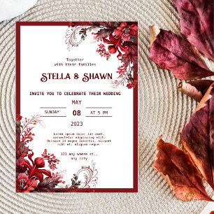 Invitation Élégant Crimson Blooms : Un Amour Blossom Invitati
