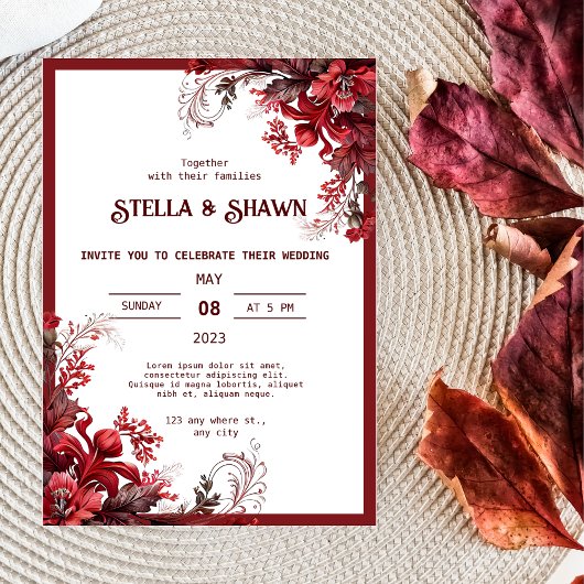 Invitation Élégant Crimson Blooms : Un Amour Blossom Invitati