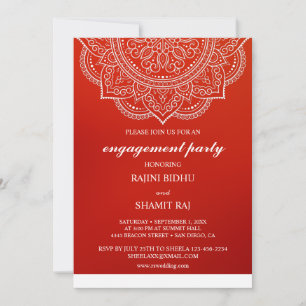 Invitation Élégant Crimson Paisley Indian Engagement Party