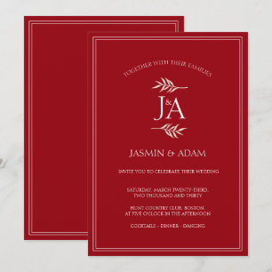 Invitation Élégant Crimson rouge classique Mariage Monogramme