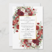 Invitation Élégant Crimson Rouge Florals Gold Frame Mariage (Devant)