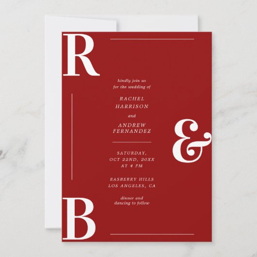 Invitation Élégant Crimson rouge Monogramme QR Code Mariage (Devant)