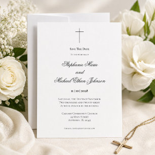 Invitation Élégant Croix Chrétienne Église Date de Sauvegarde