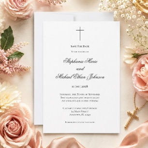 Invitation Élégant Croix Chrétienne Église Date de Sauvegarde