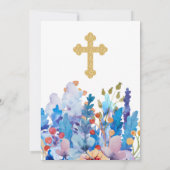 Invitation Elégant Croix d'or Christening Floral (Dos)