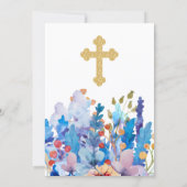 Invitation Elégant Croix d'or Christening Floral (Dos)