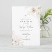 Invitation Elégant Croix d'or et peals fille Baptême (Debout devant)