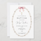 Invitation Elégant Croix d'or et peals fille Baptême (Devant)
