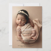 Invitation Élégant Croix d'or superposition photo Baptême (Devant)